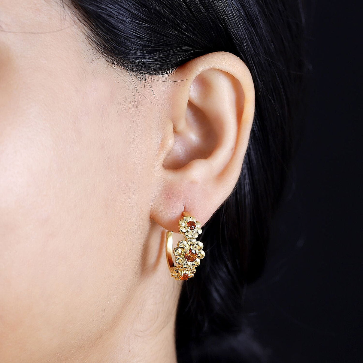 Madeira Citrine Half Hoop Floral Earrings in 18K Yellow Gold Vermeil Plated Sterling Silver 7830079 3