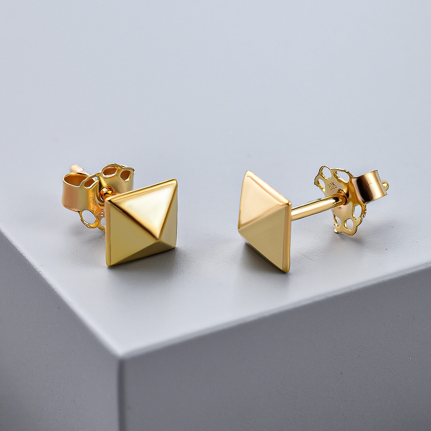 Italian Made 9K Yellow Gold Pyramid Earrings (with Push Back) 7159312 1