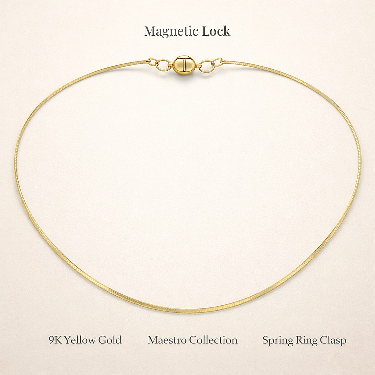 Maestro Collection - 9K Yellow Gold 1 MM Necklace with Spring Ring Clasp &amp; Magnetic Lock 18 Inch 8305306 5