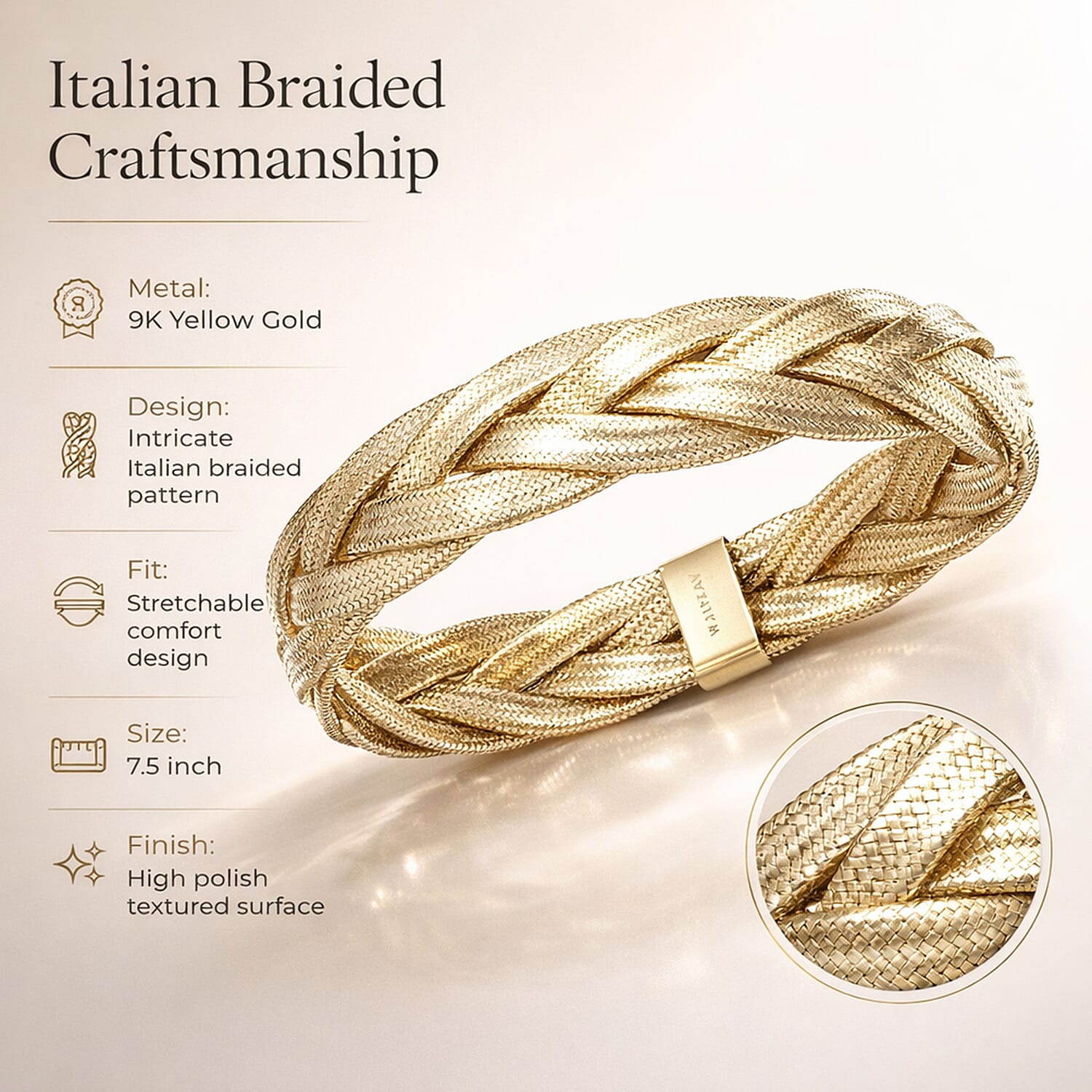 Maestro Collection - 9K Yellow Gold 15.8MM Stretchable Bangle 7.5 Inch 8319328 6