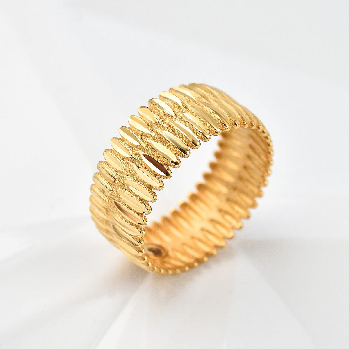 Maestro Collection - 9K Yellow Gold Drop Wide Wedding Band Ring 7490212 1