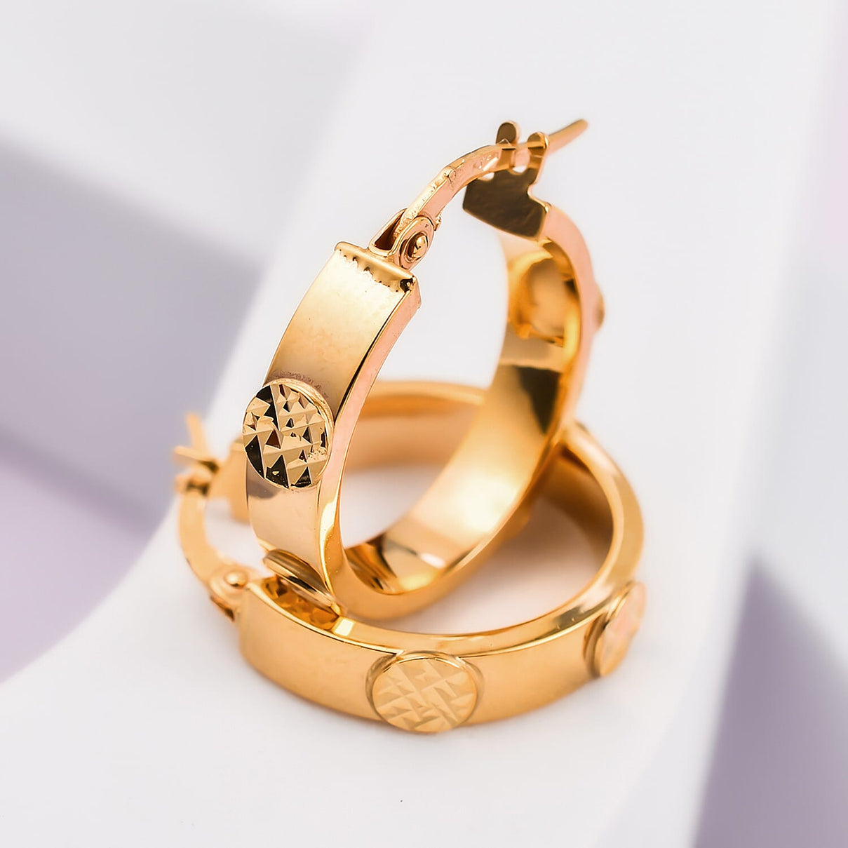 Maestro Collection - 9K Yellow Gold Sparkle Station Hoop Earrings 7522792 1