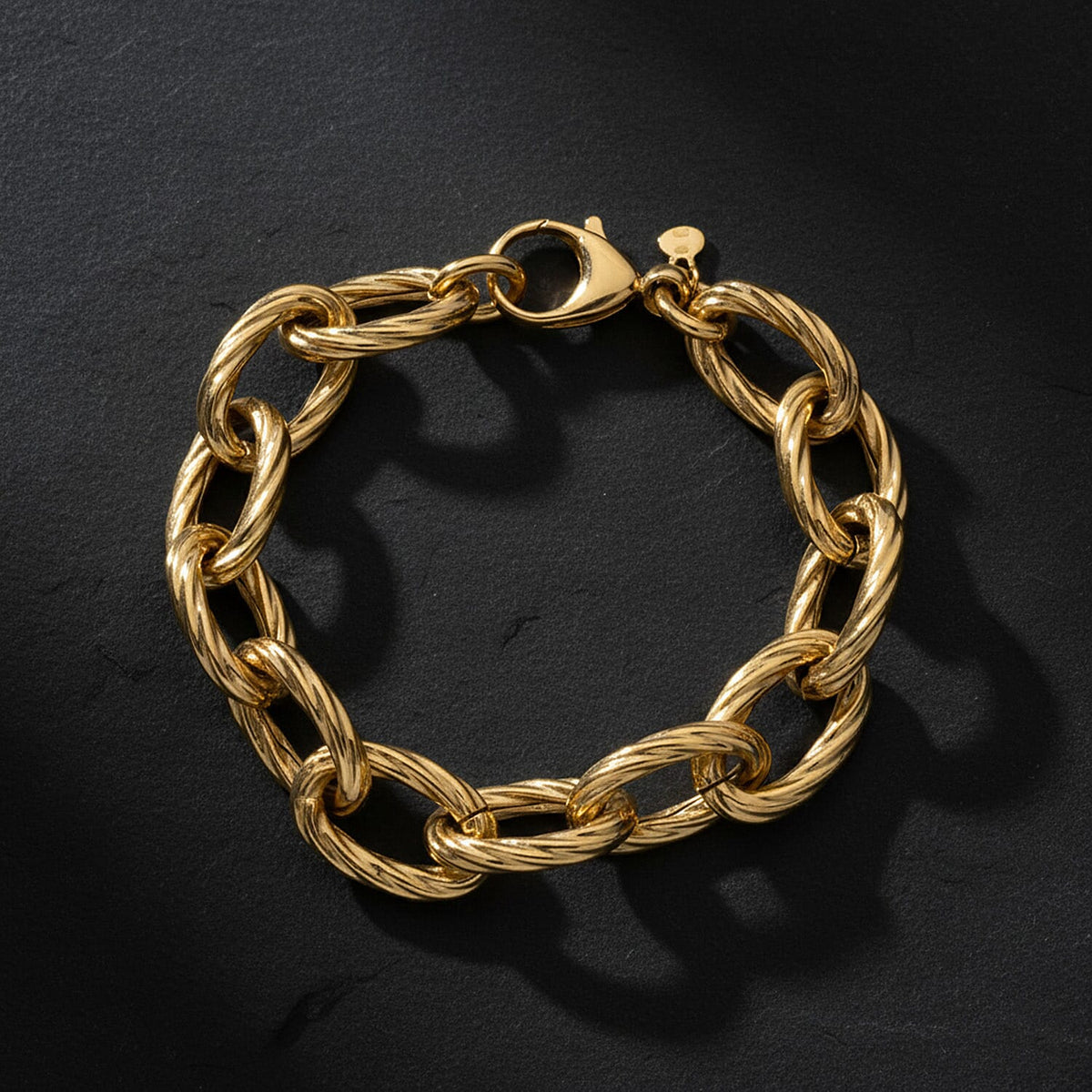 9K Yellow Gold 12.8MM Twist Oval Link Bracelet with Lobster Clasp 8 Inch 8289070 1