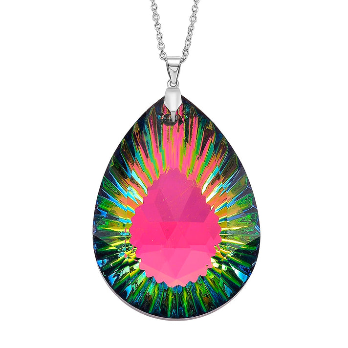 Magic Color Crystal Pear Solitaire Pendant with Chain (Size 24) in Silver Tone (48x33) 4424664 1
