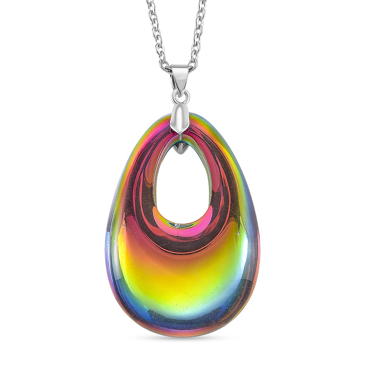 Magic Color Crystal Teardrop Pendant with Chain (Size 24) in Silver Tone V32514014 0