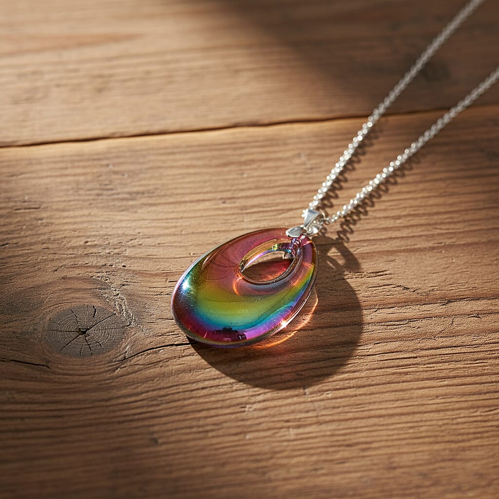 Magic Color Crystal Teardrop Pendant with Chain (Size 24) in Silver Tone V32514014 1