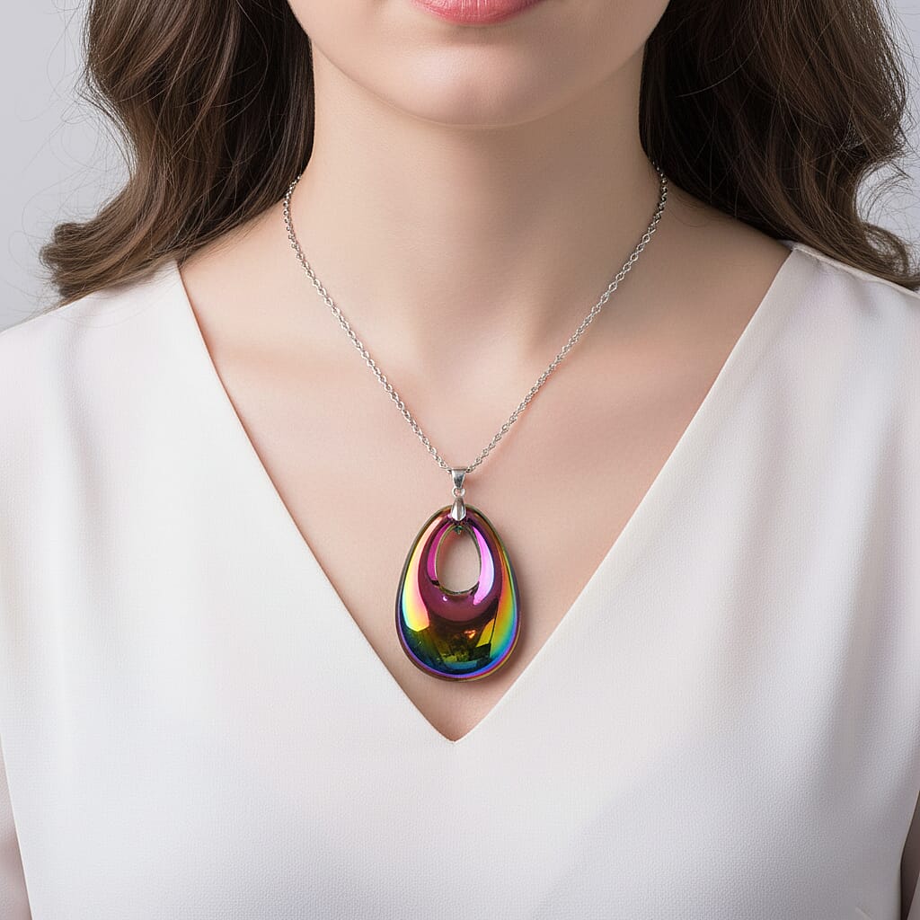 Magic Color Crystal Teardrop Pendant with Chain (Size 24) in Silver Tone V32514014 2