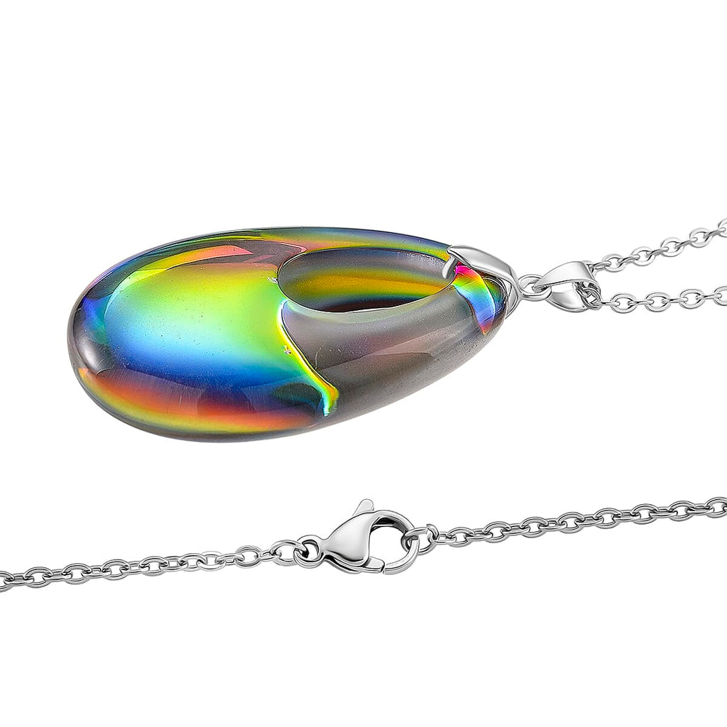Magic Color Crystal Teardrop Pendant with Chain (Size 24) in Silver Tone