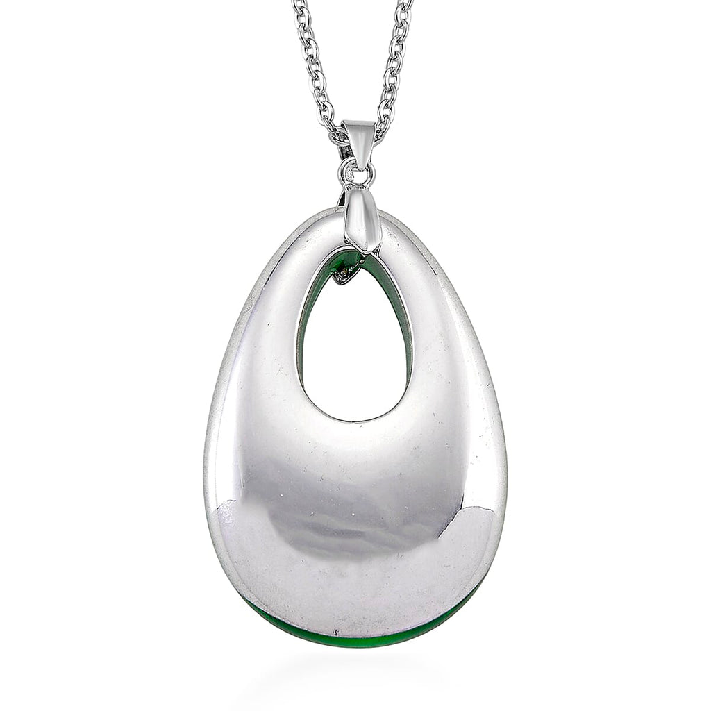 Magic Color Crystal Teardrop Pendant with Chain (Size 24) in Silver Tone