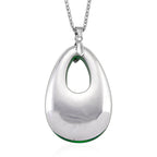 Blue Crystal Teardrop Pendant with Chain (Size 24) in Silver Tone (48x32)