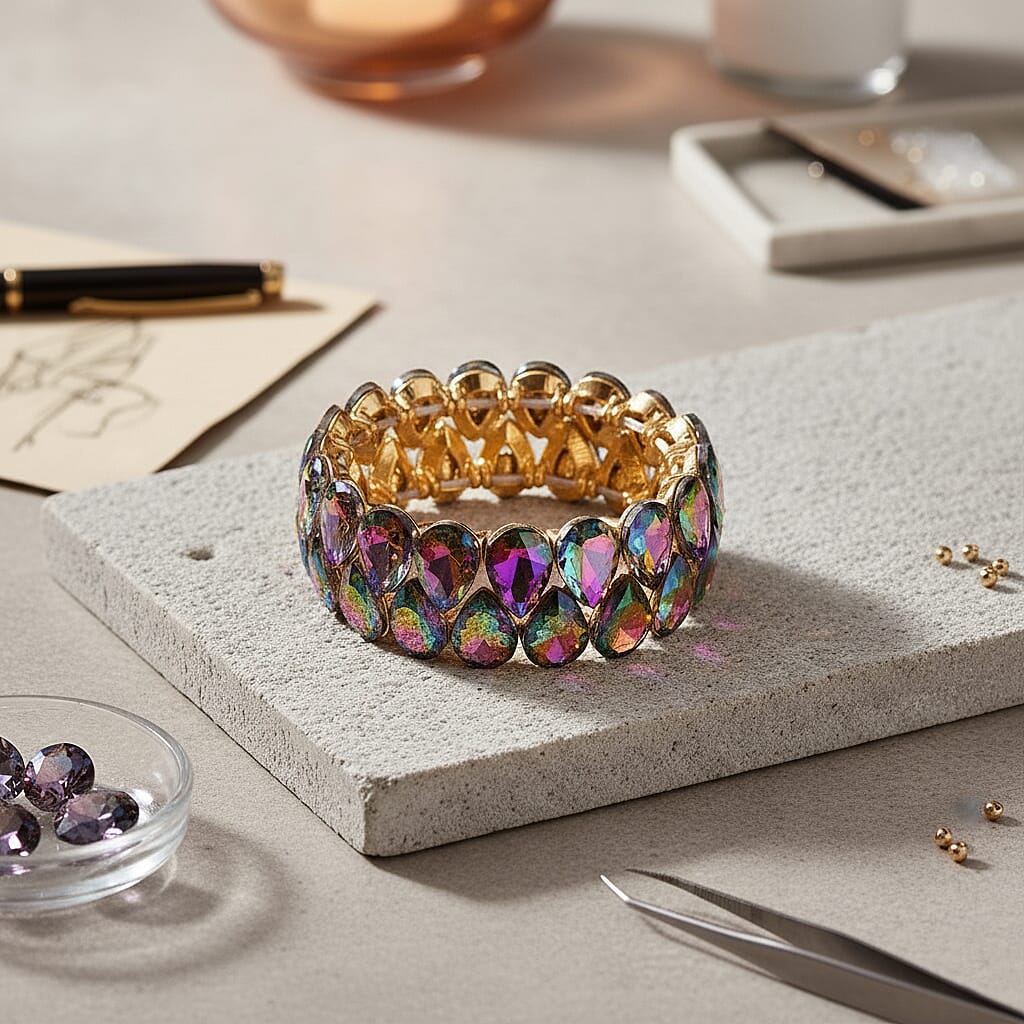 Magic Color Glass Pear Stretchable Bracelet (Size - 7) in Yellow Gold Tone V32534128 2