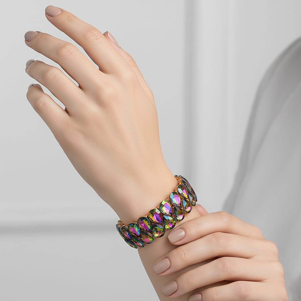 Magic Color Glass Pear Stretchable Bracelet (Size - 7) in Yellow Gold Tone V32534128 3