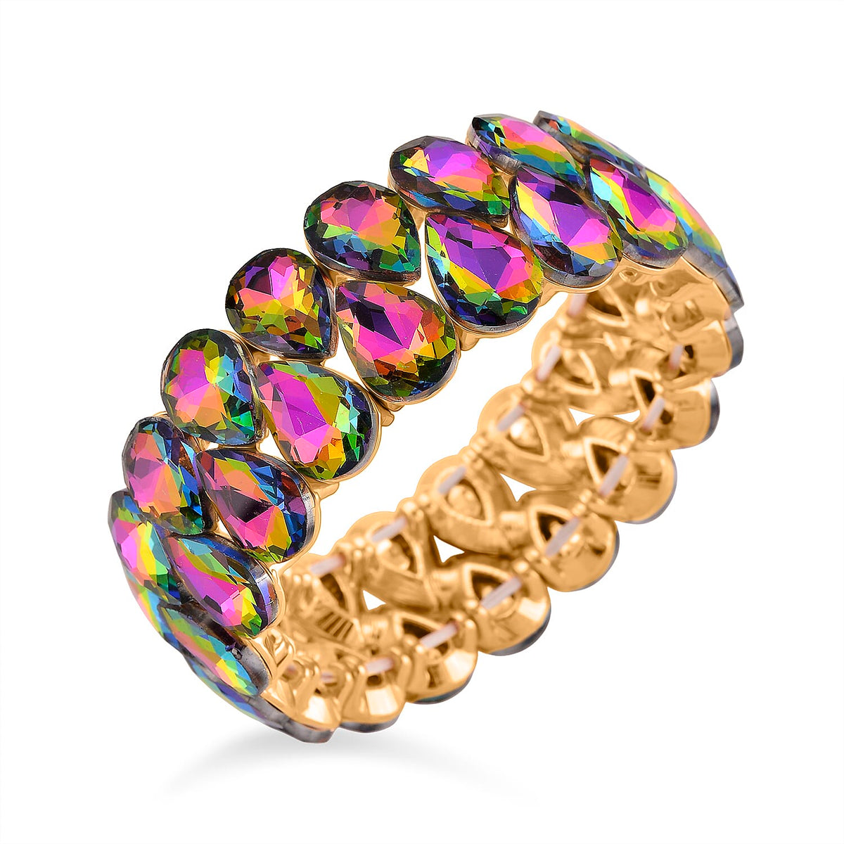 Magic Color Glass Pear Stretchable Bracelet (Size - 7) in Yellow Gold Tone V32534128 4