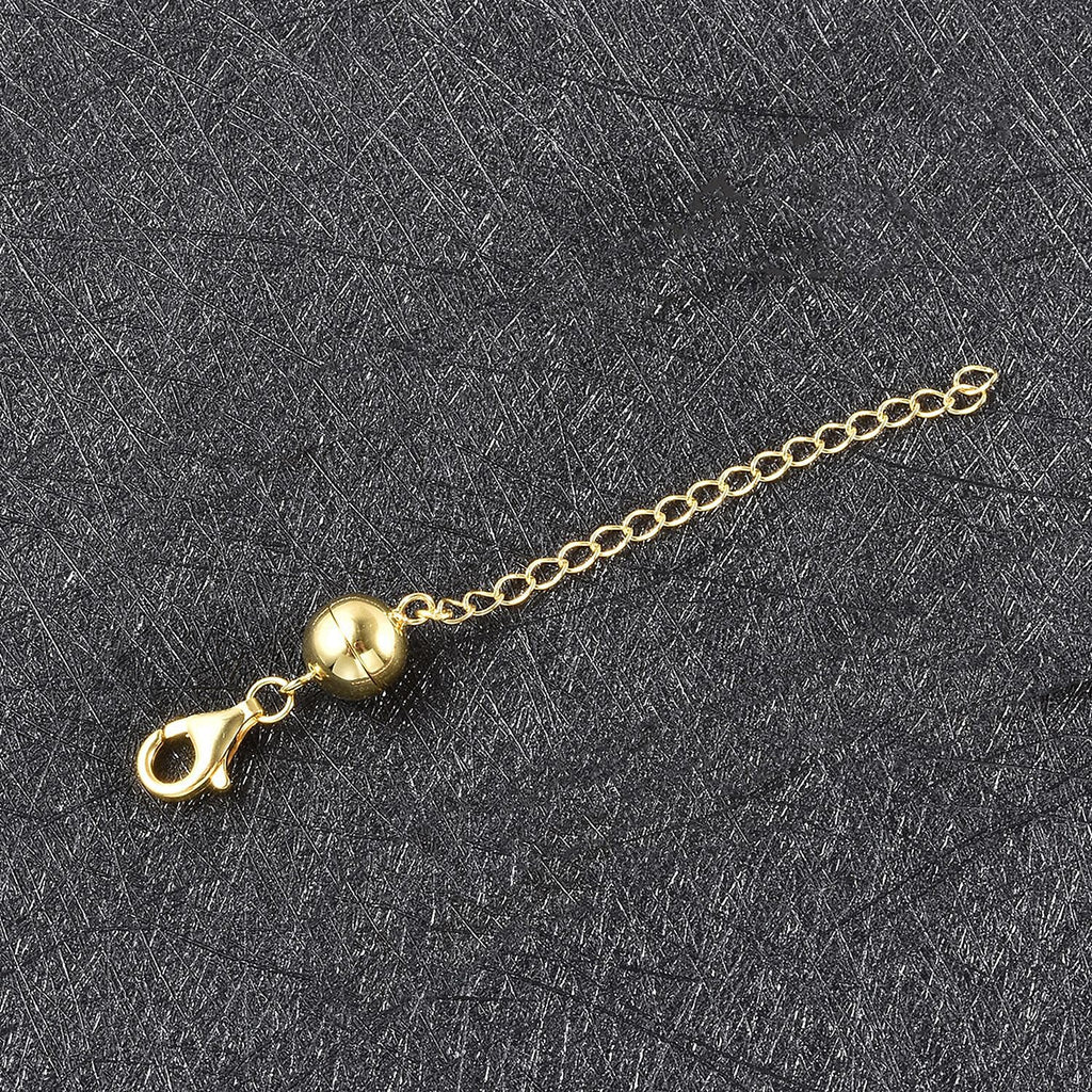 Lobster Clasp & Round Shape Magnetic Lock with 2 Inch Extender Chain in Yellow Gold Plated Sterling Silver