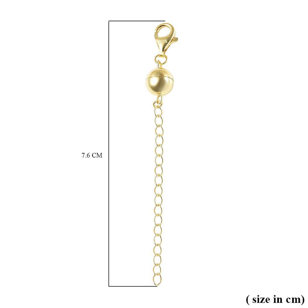 Lobster Clasp & Round Shape Magnetic Lock with 2 Inch Extender Chain in Yellow Gold Plated Sterling Silver