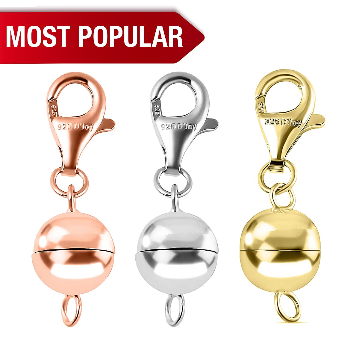 Set of 3 Sterling Silver Magnetic Clasps with Platinum Overlay, Sterling Silver Overlay and Rose Gold Overlay 4266438 0