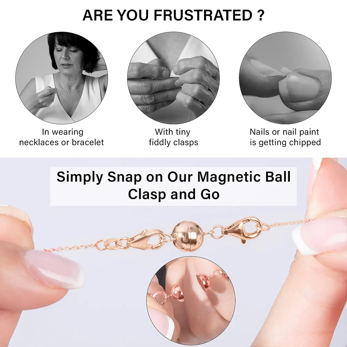 Set of 3 Sterling Silver Magnetic Clasps with Platinum Overlay, Sterling Silver Overlay and Rose Gold Overlay 4266438 4