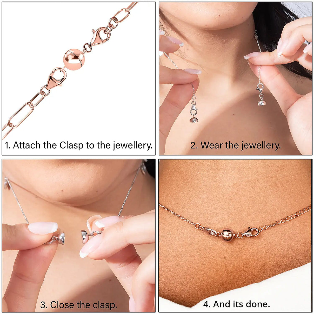 Set of 3 Sterling Silver Magnetic Clasps with Platinum Overlay, Sterling Silver Overlay and Rose Gold Overlay 4266438 5