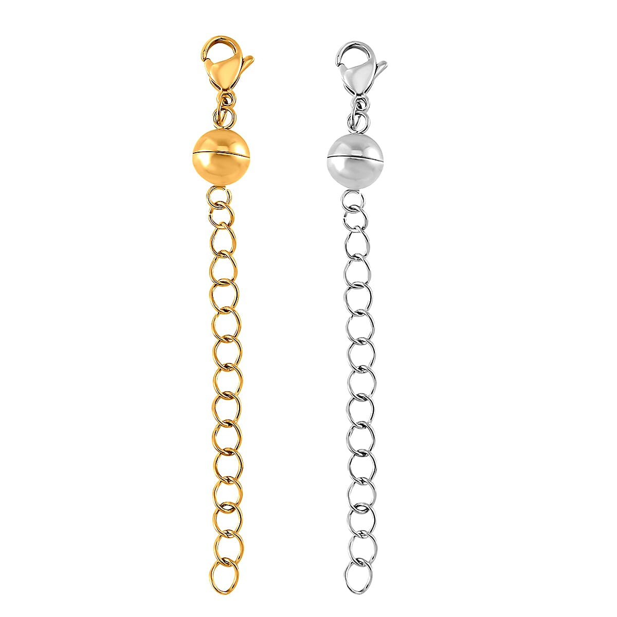 Set of 2 - Rhodium Overlay and Yellow Gold Plated Lobster Clasp with Magnetic Lock &amp; Extender Chain 4295874 0