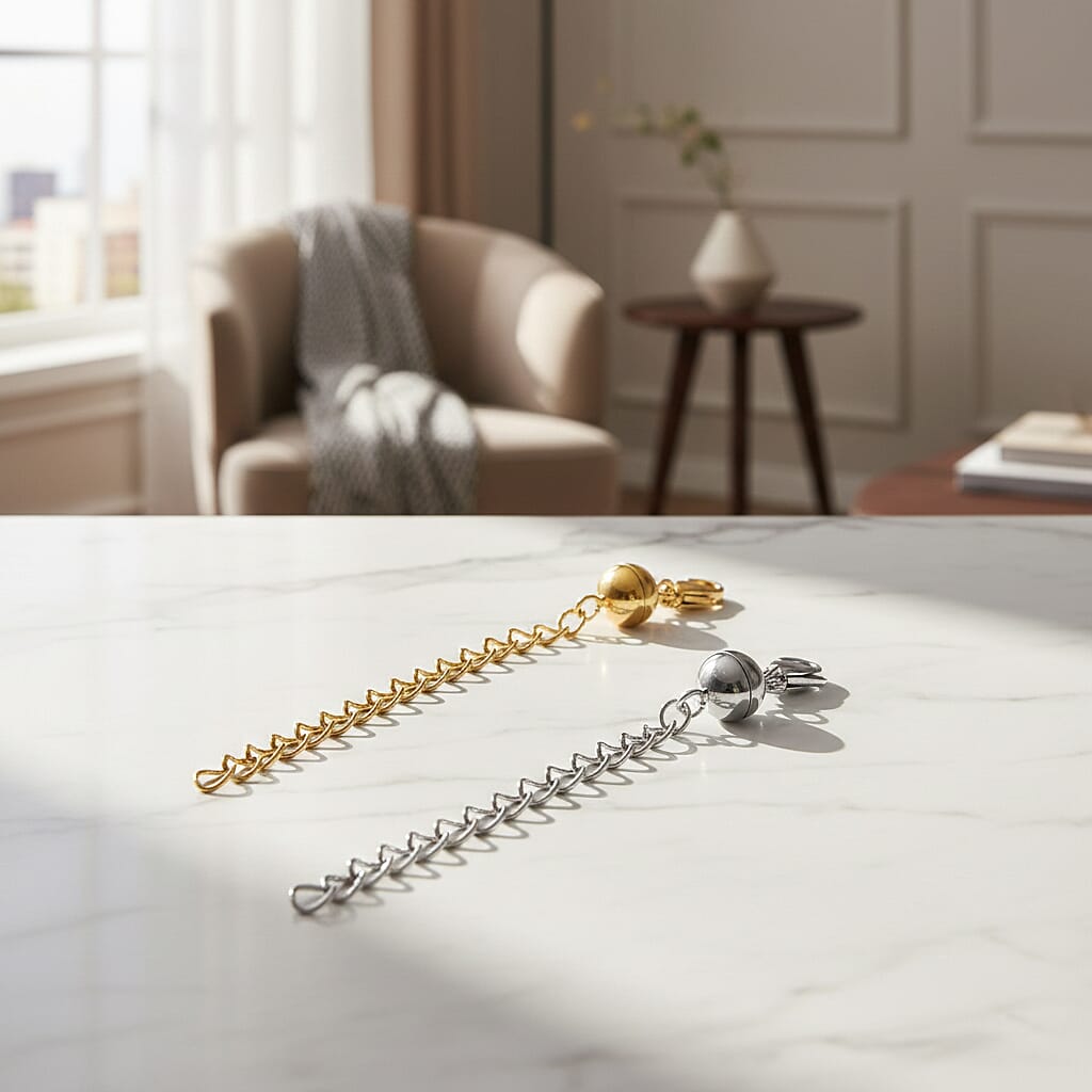 Set of 2 - Rhodium Overlay and Yellow Gold Plated Lobster Clasp with Magnetic Lock &amp; Extender Chain 4295874 1
