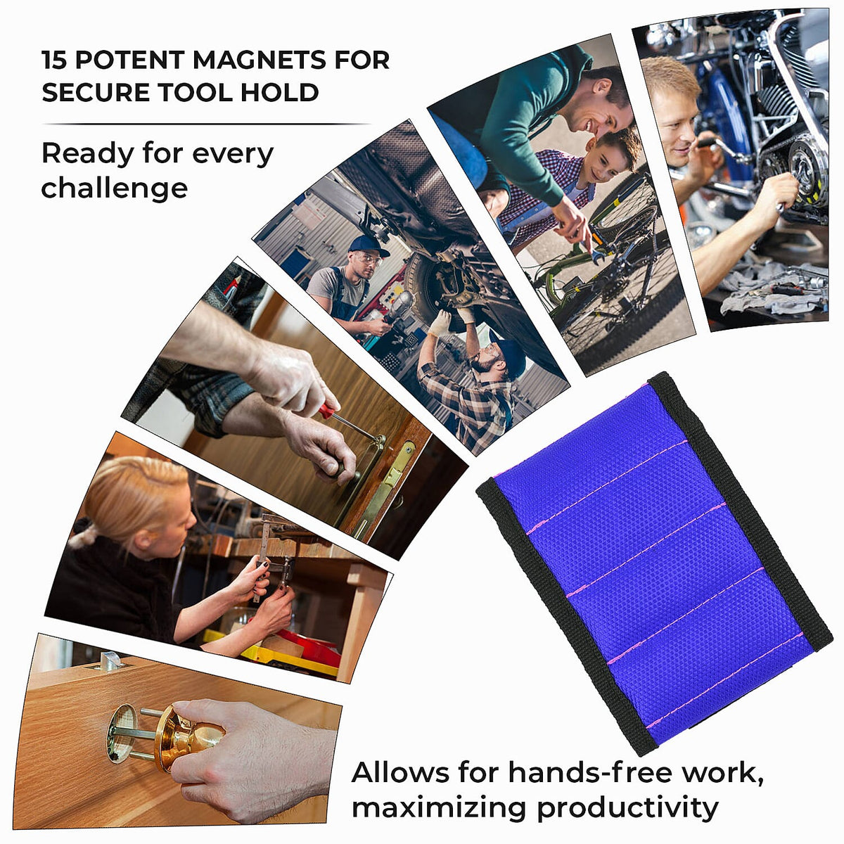 Magnetic Wristband with 15 Powerful Magnets for Holding Tools (Size 37x9 Cm) - Blue 7310701 4