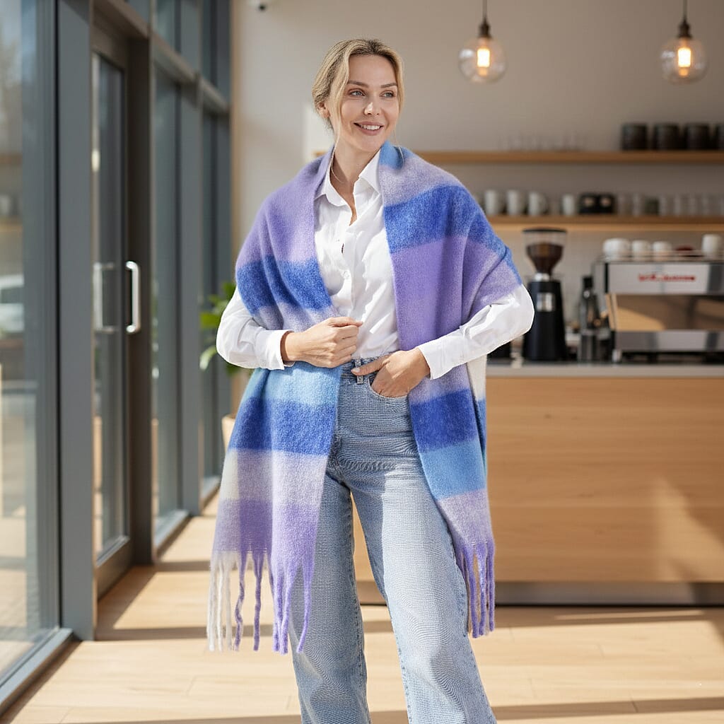 - Maisi Multicoloured Soft Checkered Tassel Scarf (190 x 40 cm) - Purple V32579048 2