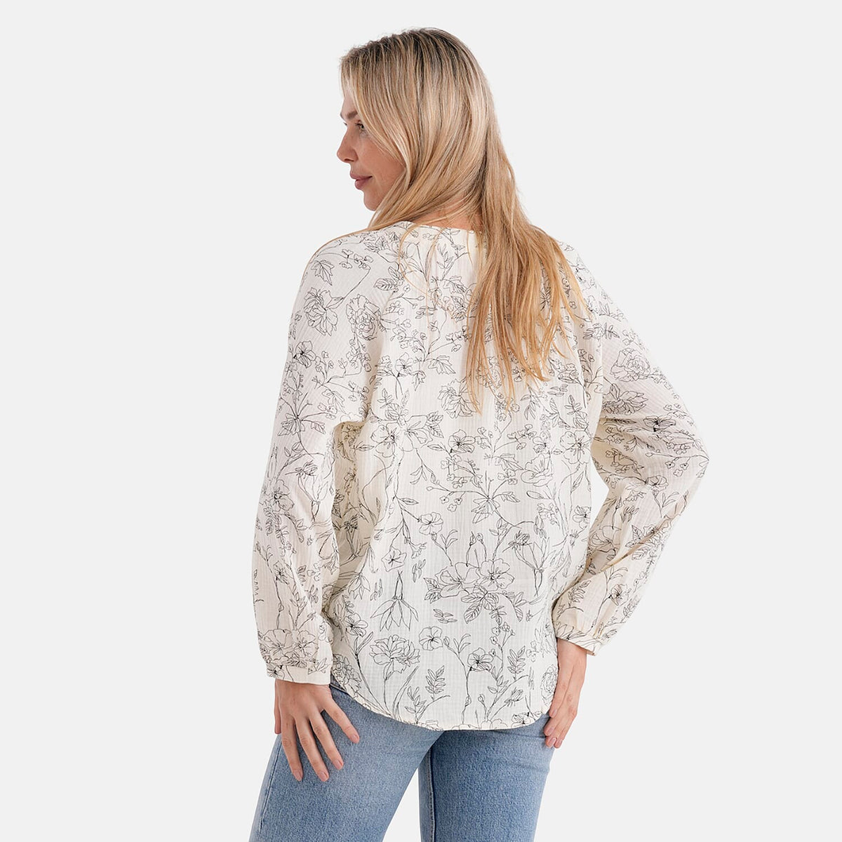 &amp; Maisi Cotton Floral Blouse (Size - Large) - White &amp; White V32699353 3