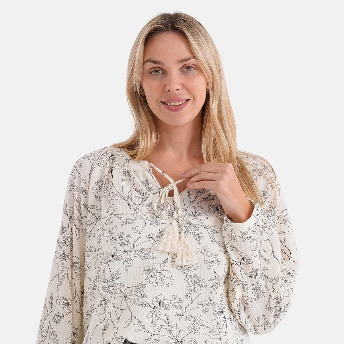 &amp; Maisi Cotton Floral Blouse (Size - Large) - White &amp; White V32699353 6