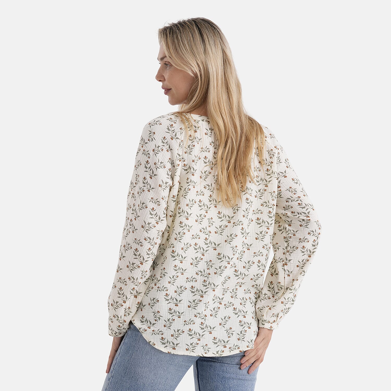 &amp; Maisi Cotton Leaf Blouse (Size - Large) - White &amp; White 8274315 3