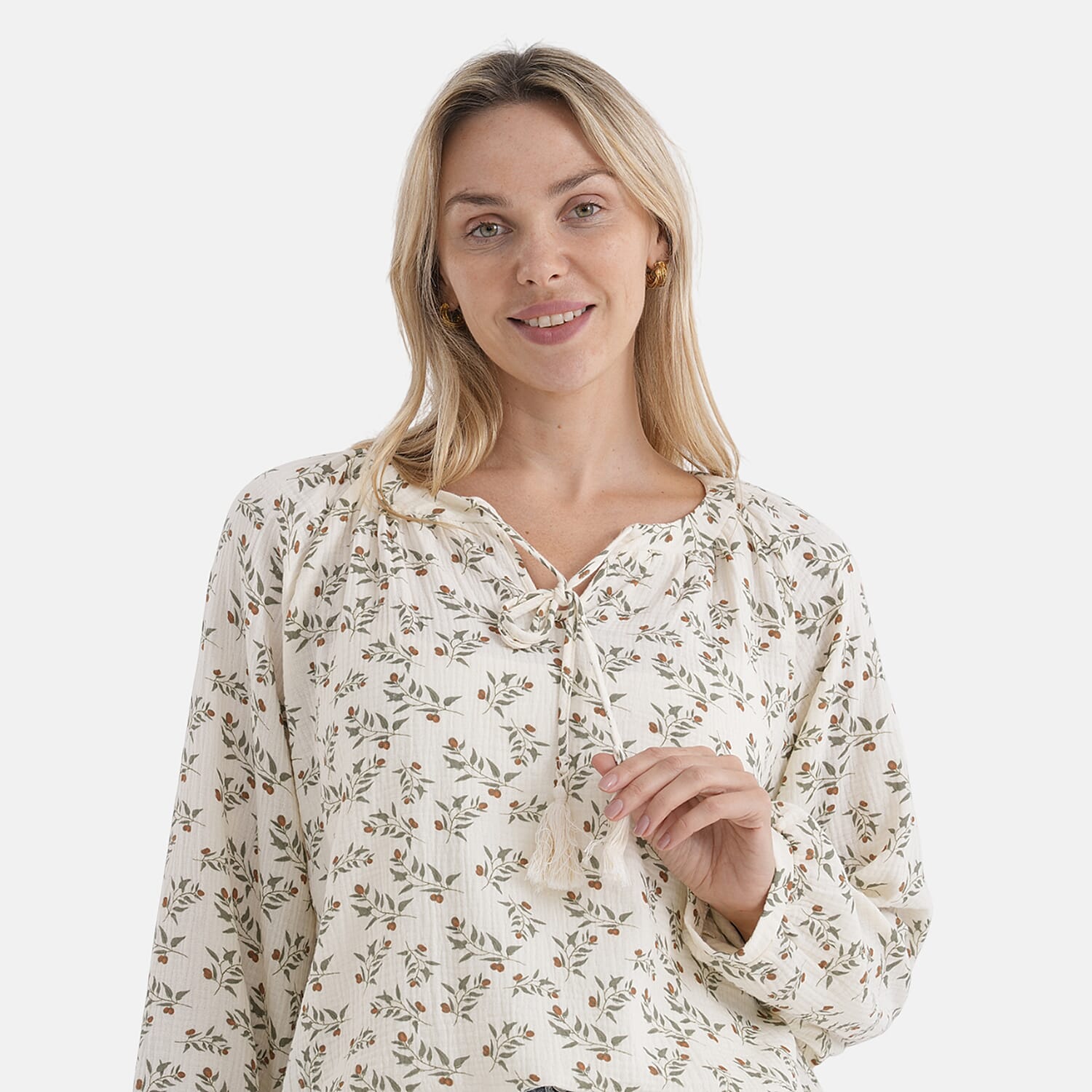 &amp; Maisi Cotton Leaf Blouse (Size - Large) - White &amp; White 8274315 6