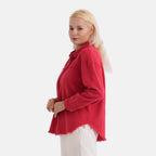 - Maisi 100% Cotton Classic Denim Shirt Jacket With Frayed Edge Detail (Size 12) - Red