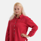 - Maisi 100% Cotton Classic Denim Shirt Jacket With Frayed Edge Detail (Size 12) - Red