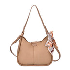 - Maisi Leatherette Crossbody Bag with Scarf - Khaki