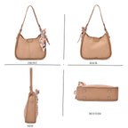 - Maisi Leatherette Crossbody Bag with Scarf - Khaki