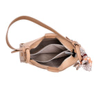- Maisi Leatherette Crossbody Bag with Scarf - Khaki