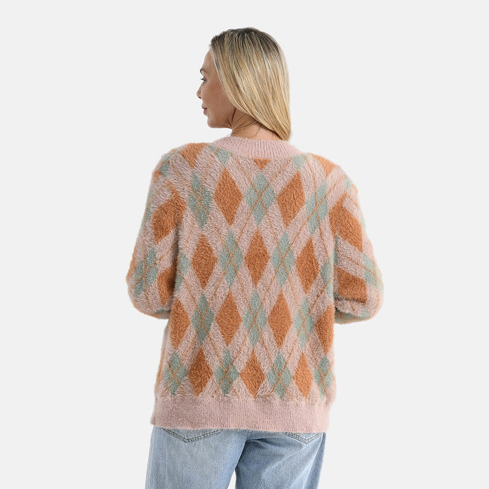 - Maisi Knitted Argyle Cozy Cardigan (One Size 8 to 20) - Pink - Green 8280230 2
