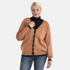 - MAISI Classic V-Neck Contrast Trim Cardigan (Size L) - Brown - Black