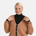 - MAISI Classic V-Neck Contrast Trim Cardigan (Size L) - Brown - Black