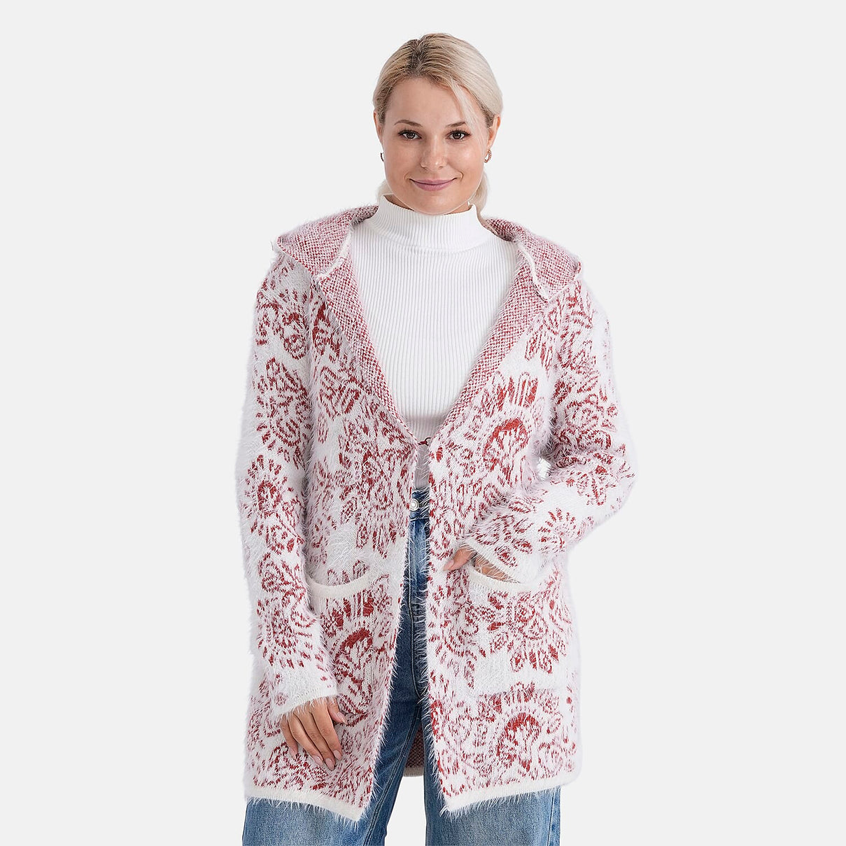 - Maisi Patterned Coatigan (Free Size, 8 to 18) - Red - White 8237287 0
