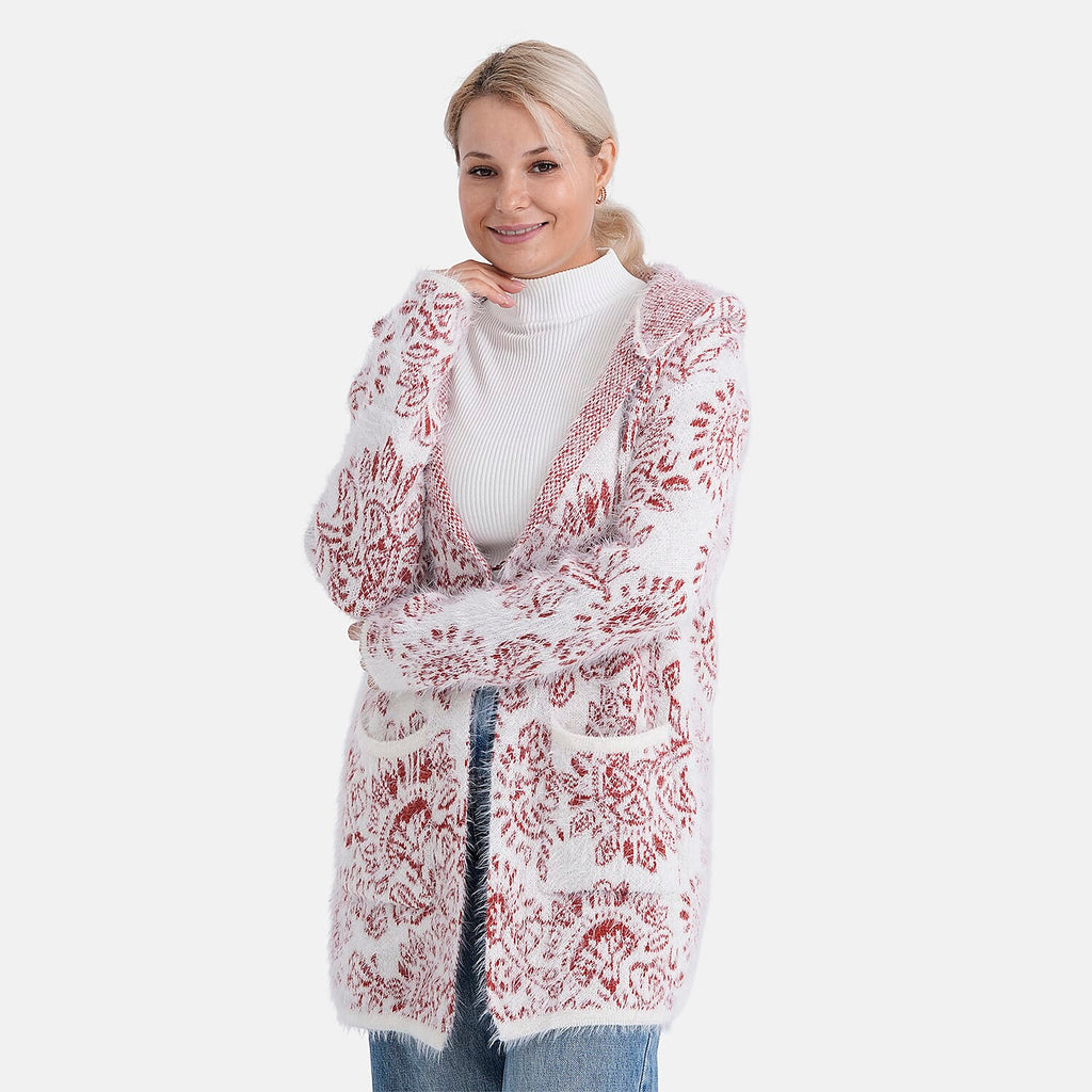 - Maisi Patterned Coatigan (Free Size, 8 to 18) - Red - White
