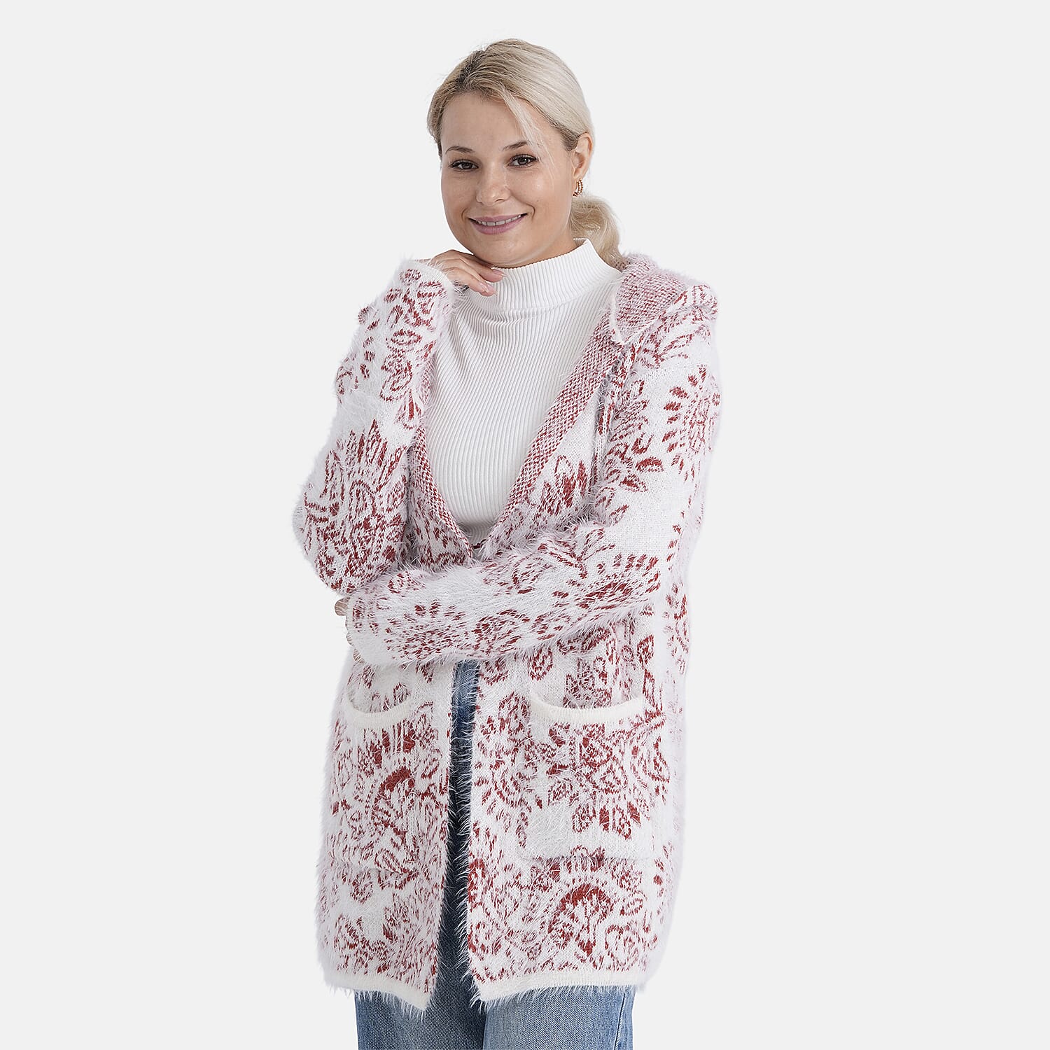 - Maisi Patterned Coatigan (Free Size, 8 to 18) - Red - White 8237287 3