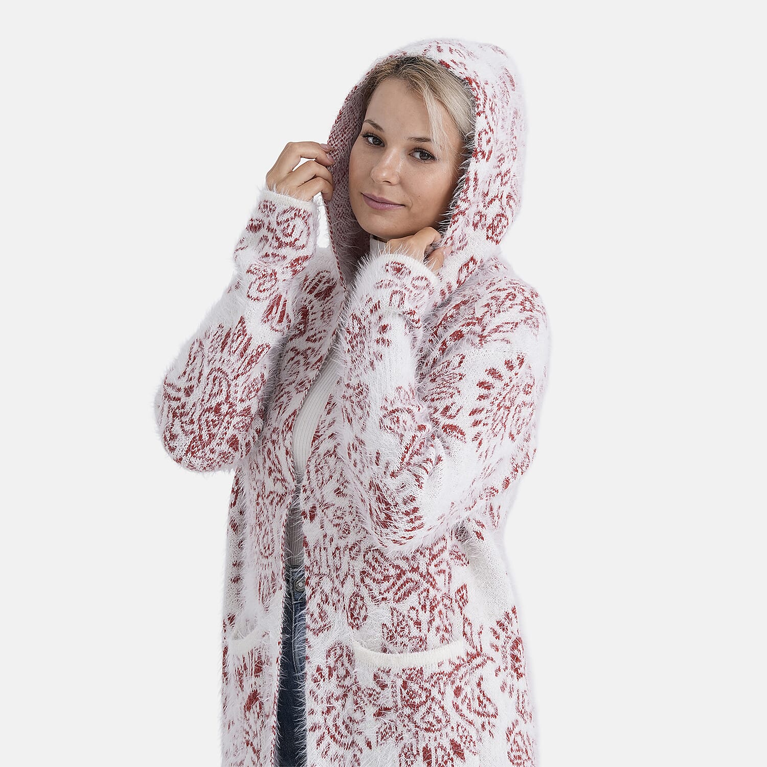 - Maisi Patterned Coatigan (Free Size, 8 to 18) - Red - White 8237287 5