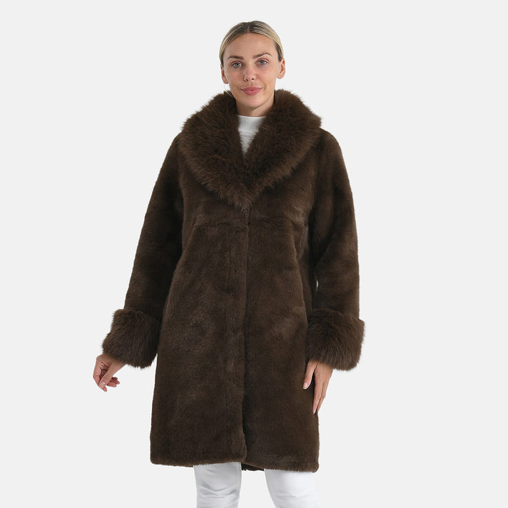 Valissiere Premium Faux Fur Longline Coat (Size - L-XL) - Brown 8111017 1