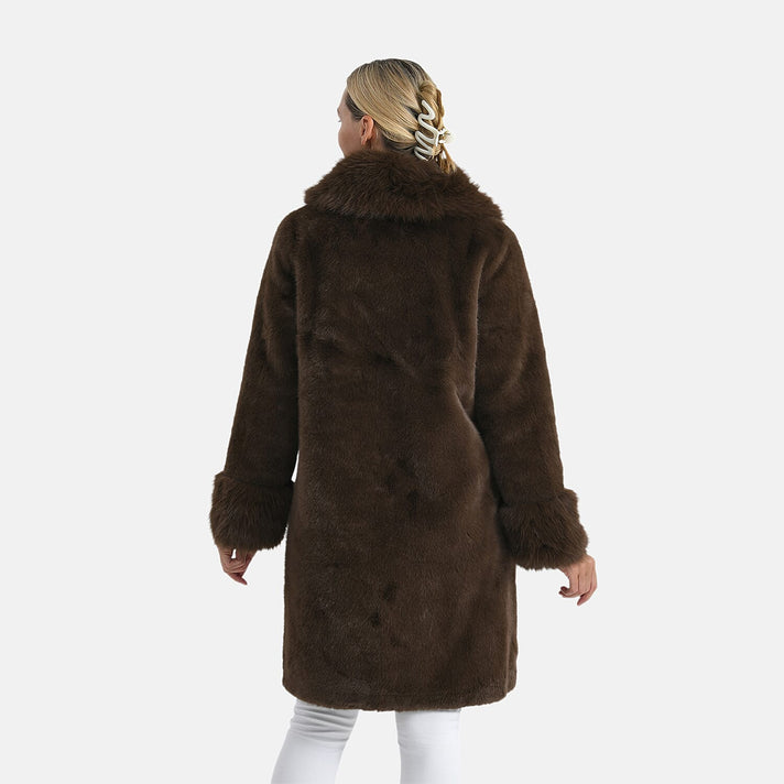 Valissiere Premium Faux Fur Longline Coat (Size - L-XL) - Brown 8111017 2