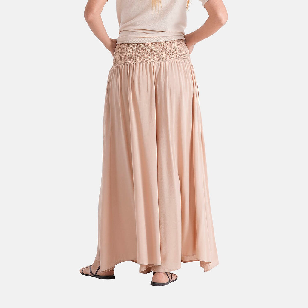 - Maisi 100% Viscose Smocked Waist Wide-Leg Flared Trousers (One Size 8-18) - Brown