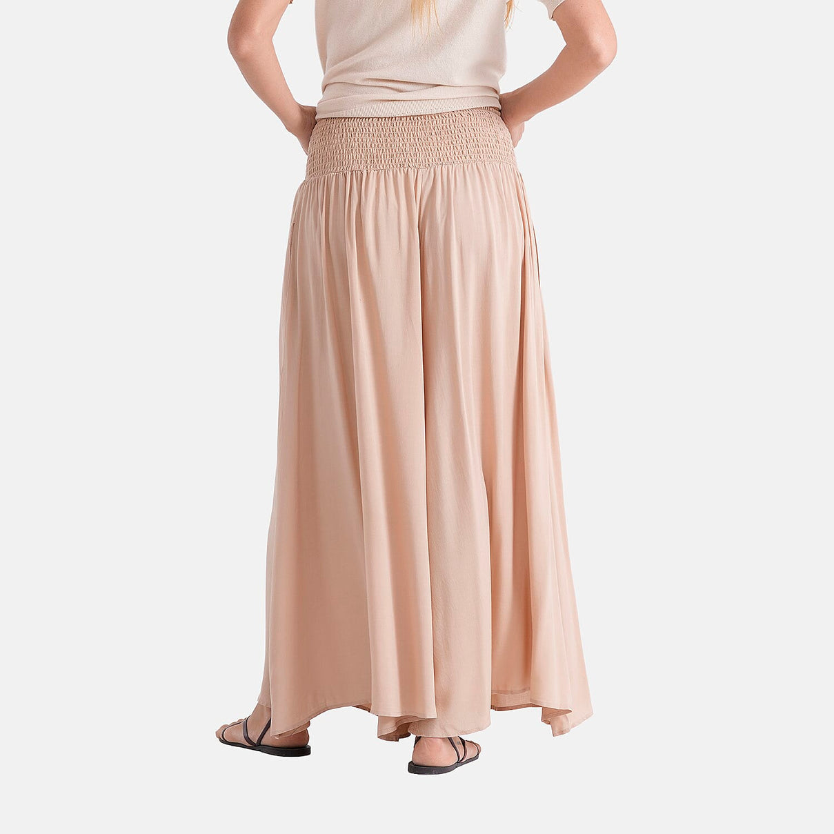 - Maisi 100% Viscose Smocked Waist Wide-Leg Flared Trousers (One Size 8-18) - Brown 8481578 3