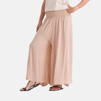 - Maisi 100% Viscose Smocked Waist Wide-Leg Flared Trousers (One Size 8-18) - Brown