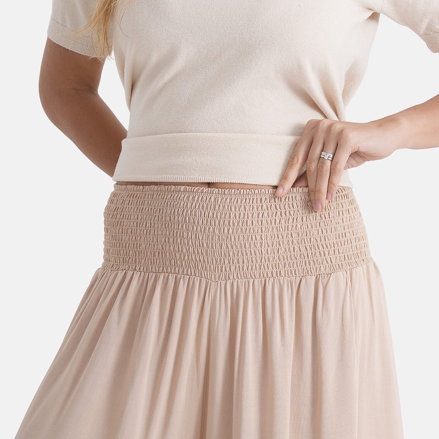 - Maisi 100% Viscose Smocked Waist Wide-Leg Flared Trousers (One Size 8-18) - Brown 8481578 5