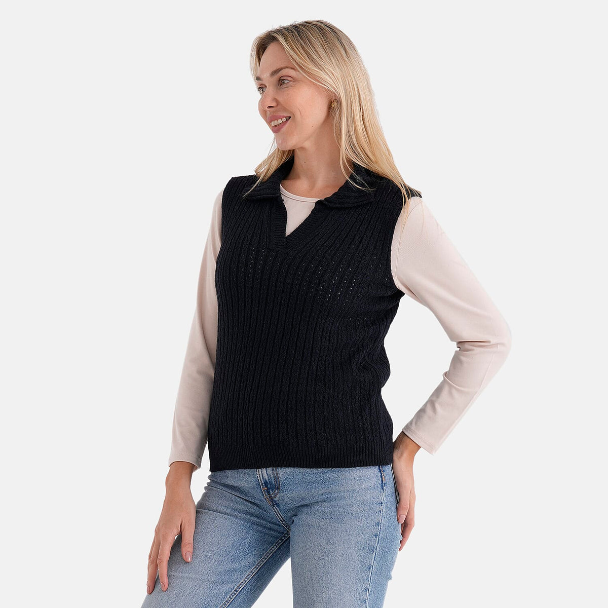 &amp; Maisi V-Neck Marl Open-Collar Cable Knitted Vest (Size 16 To 20) - Navy Blue V32644046 4