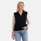 - Maisi V-Neck Marl Open-Collar Cable Knitted Vest (Size 16 To 20) - Navy - Black